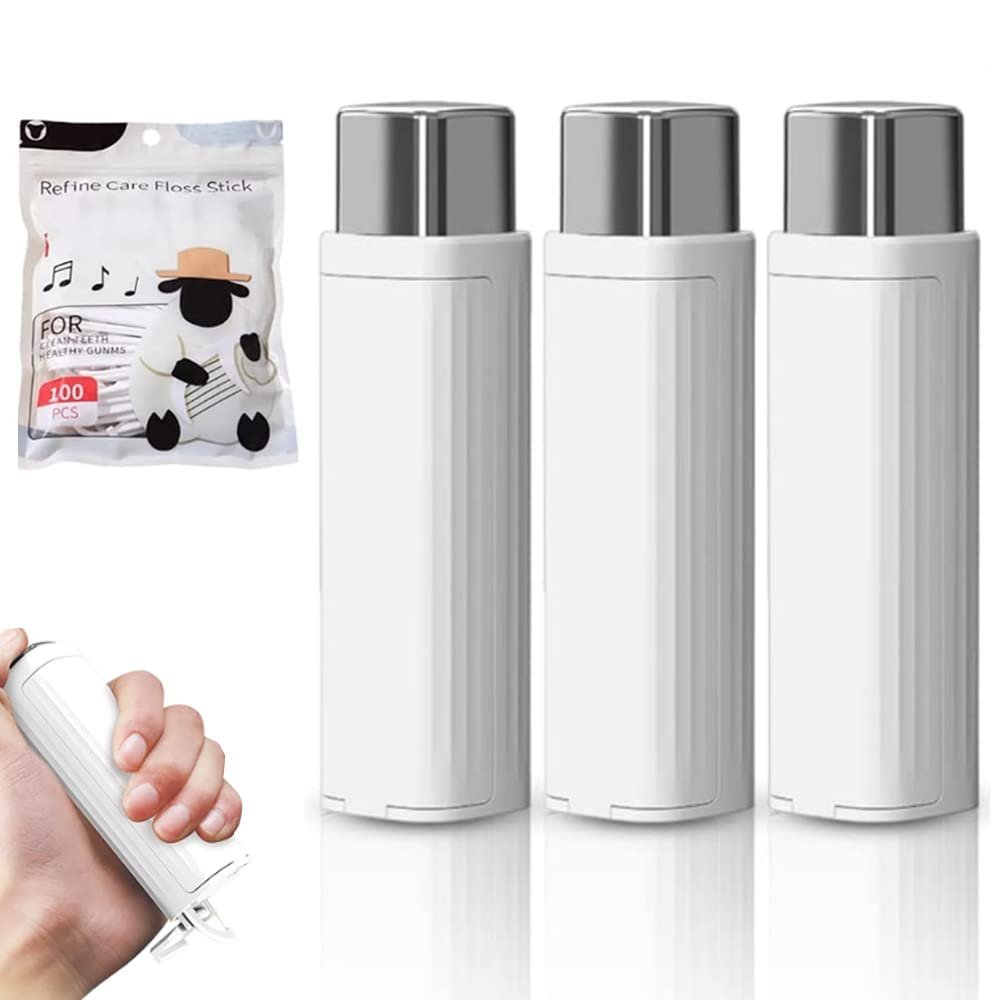 Upgrade Portable Automatic Floss Dispenser - 3 Pcs White, Organizer for Family, Hotel, Travel with 100 Pcs Dental Floss Picks