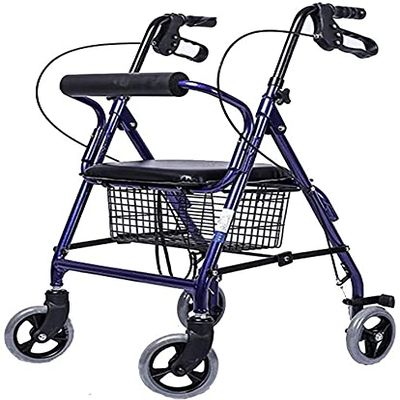 Bsetain Rollator Walker Medical Walker for Seniors and Adults Rollator Walker Transport Rollator with Seat and Wheels Folding Walker 6-Level Handrail Adjustable Height with Two-Way Braking