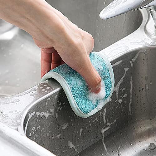 Double Sided Sponge Kitchen Cleaning Towel Kitchenware Brushes Anti Grease Wiping Rags Absorbent Washing Dish Cloth Accessories (Color : Blue)