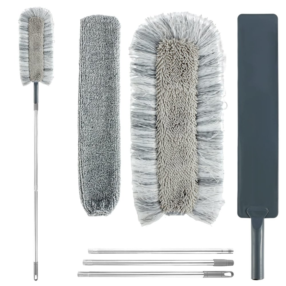CL Dust Cleaning Kit with 67 in Handle Cloth Dust Cleaner Tool with 2 Replaceable Duster Head Cloth Washable Microfiber Duster Flexible Hand Cleaning Duster Tool Reusable for Cleaning Ceilings Fans Ho
