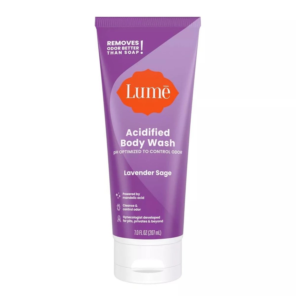 LUME Acidified Body Wash Tube PH Optimized to Control Odor Gynecologist Developed Pits, Privates & Beyond - Made With Skin-Safe Ingredients 7fl oz (Lavender Sage), 1 pack