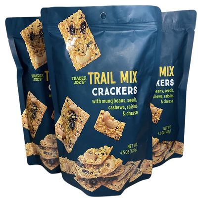 Trader Joe's Trail Mix Crackers With Mung Beans, Seeds, Cashews, Raisins & Cheese (Pack of 3)