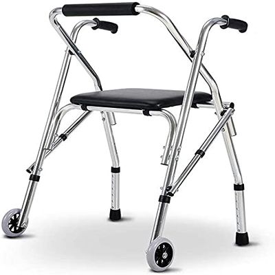 Bsetain Rollator Walker Medical Walker for Seniors and Adults Rollator Walker with Seat and 2 Wheels, Portable Lightweight Folding Seniors Step Assist, for House Outdoor All Terrain (Color : Silver)