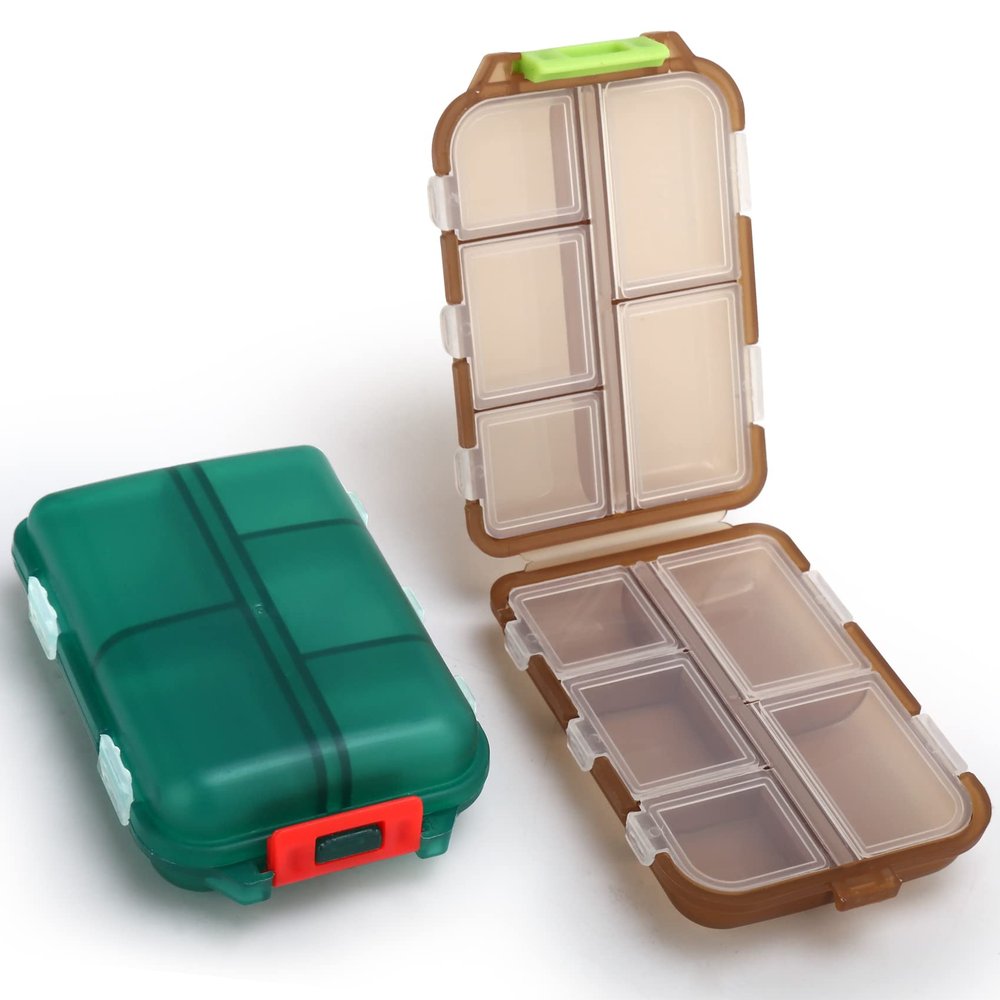 2PCS Small Travel Pill Box, Cute Pill Organizer Case, Travel Portable Medicine Organizer Pill Container for Purse, with 10 Compartments for Different Medicines, by MsfIAIoo