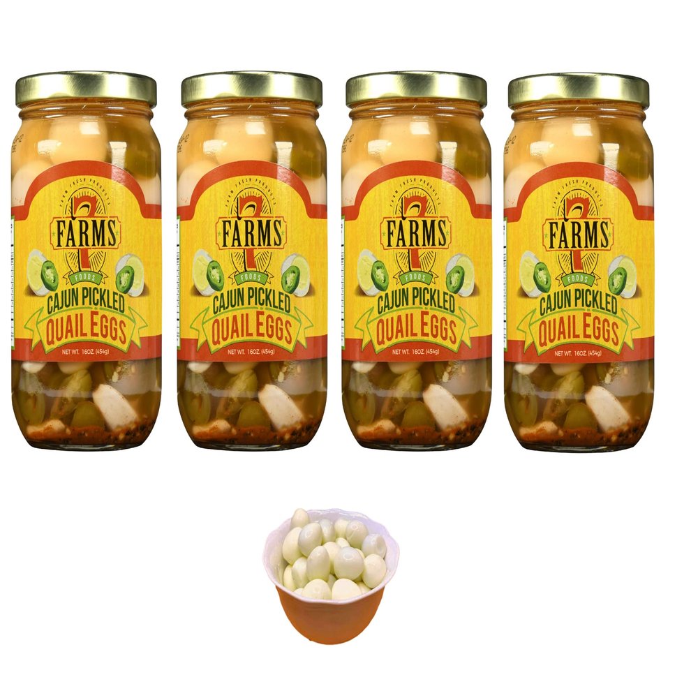 7 Farms Pickled Cajun Jalapeno Quail Eggs 4 Jars Net Wt. 16 Oz (454g)