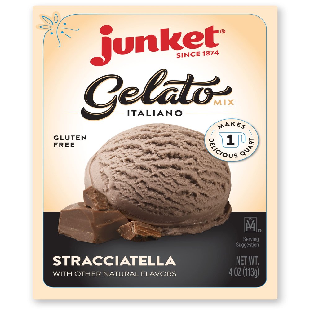 Junket Gelato Mix: Stracciatella (Vanilla Chocolate) Homemade Gelato Ice Cream Mix for Ice Cream Maker or Stir By Hand, Start to Finish in Minutes, 4 ounce box, Yields 1 quart Gelato (Pack of 1)