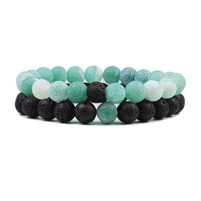 2Pcs Lava Rock Beaded Bracelet Set Essential Oil Diffuser Jewelry with Natural Stone Beads for Aromatherapy, Yoga, Meditation, and Stress Relief, Stretchy Bracelets for Women Men (Green)