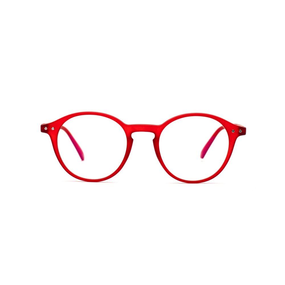 Muunel Blue Light Blocking Glasses, Essilor Lenses, Luca UVAllBlue, Men, Round Shape, Red Frame, +1.00 Strength