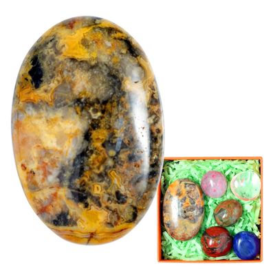 1PC Crazy Agate Natural Oval Worry Stone 2.4", STINO Real Crystal Palm Stone for Anxitey, Pocket Healing Crystal Gemstones (Crazy Agate)