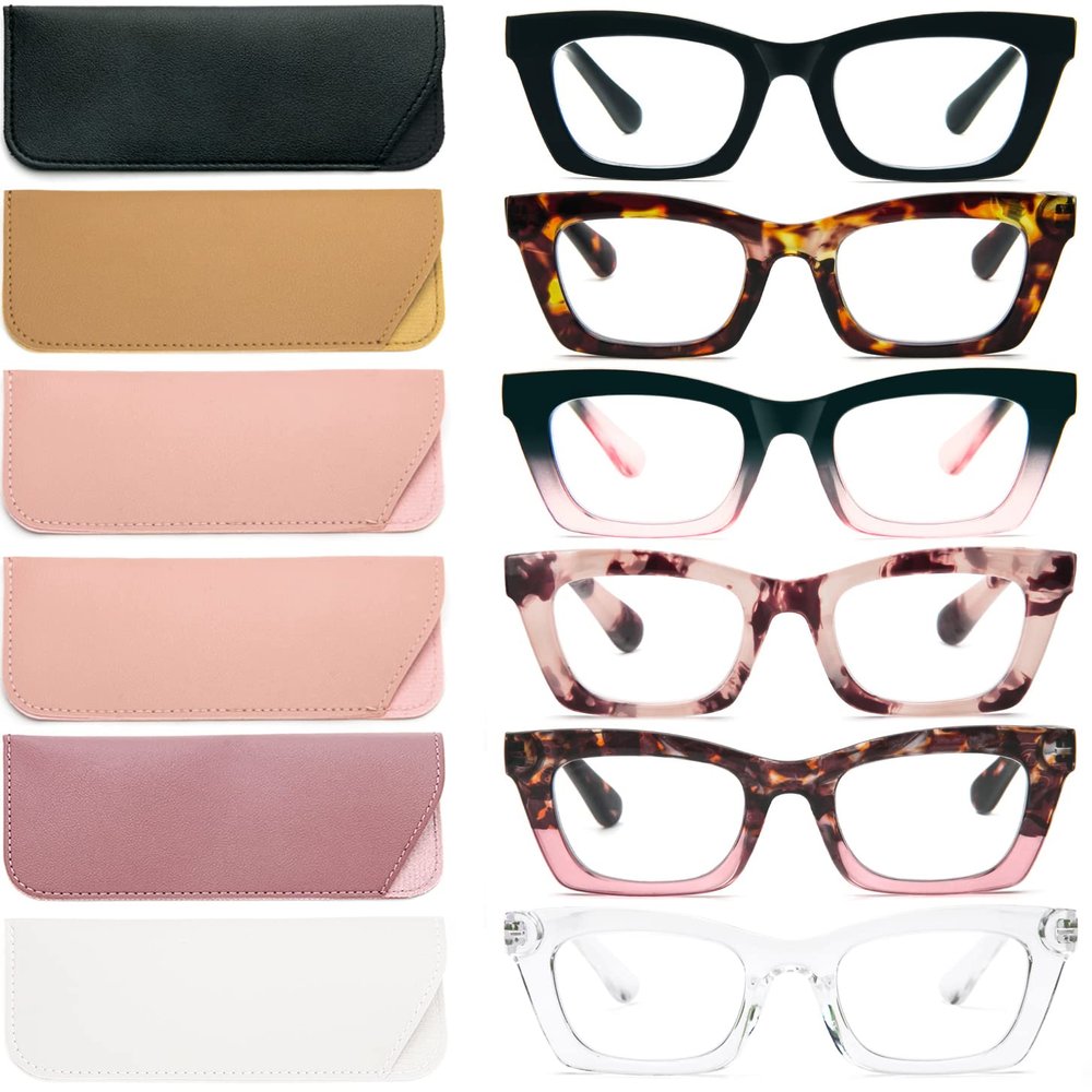 REAVEE 6 Pack Oprah Style Reading Glasses for Women Men Blue Light Blocking, Cute Square Computer Readers with Spring Hinge 2.25