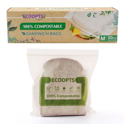 100% Compostable Sandwich Zip Bag | ECO-Friendly Food Storage Bags | Freezer Bag | Plant-Based BPA-free | Seal well for Fruit,Food and Snack (1, Medium)