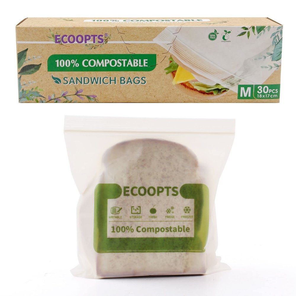100% Compostable Sandwich Zip Bag | ECO-Friendly Food Storage Bags | Freezer Bag | Plant-Based BPA-free | Seal well for Fruit,Food and Snack (1, Medium)