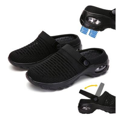 Air Cushion Orthopedic Slip on Shoes, 2023 New Air Cushion Slip-on Walking Shoes Orthopedic Diabetic Walking Shoes for Women Wide Width, Arch Support Orthopedic Stretch Sandals Slippers (Black,9.5)