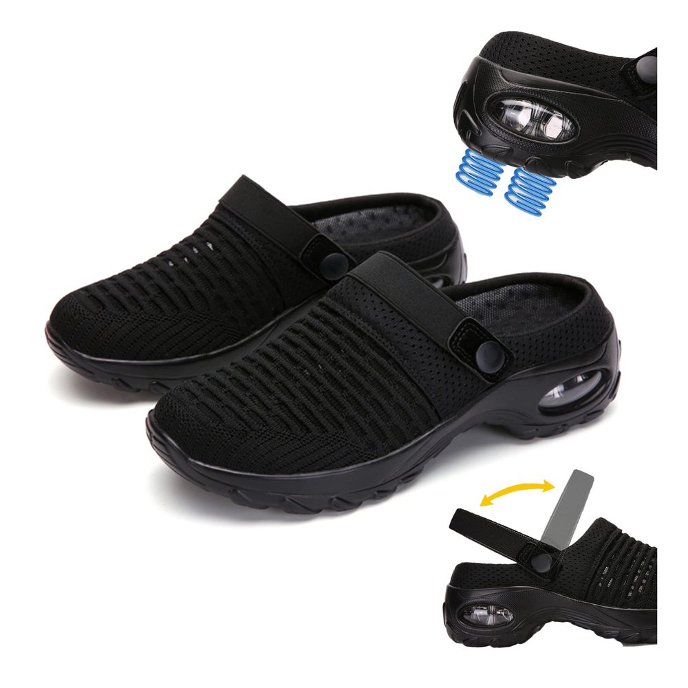 Air Cushion Orthopedic Slip on Shoes, 2023 New Air Cushion Slip-on Walking Shoes Orthopedic Diabetic Walking Shoes for Women Wide Width, Arch Support Orthopedic Stretch Sandals Slippers (Black,9.5)