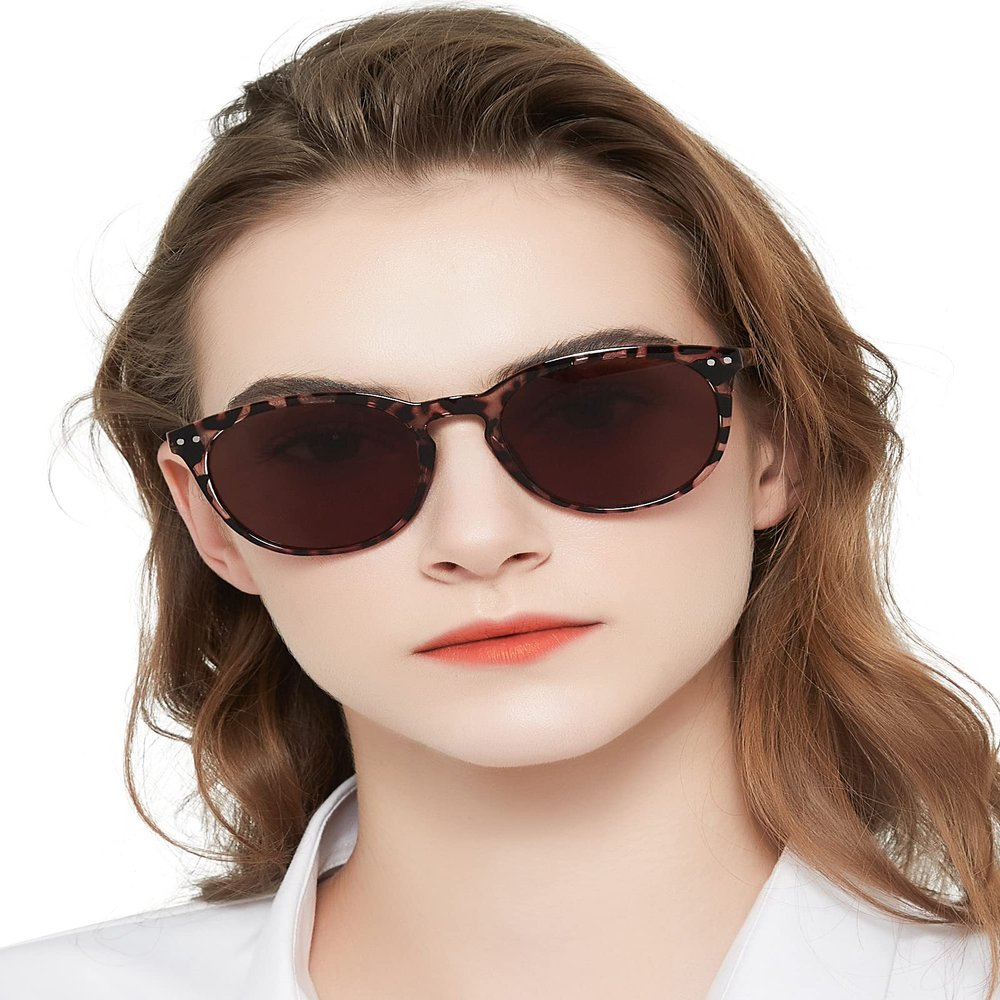 MARE AZZURO Round Brown Sunglasses Readers 2.50+ Women Large Outdoor Sun Reading Glasses 1.0 1.25 1.5 1.75 2.0 2.25 2.5 2.75 3.0 3.5 4.0 (Leopard, 250)