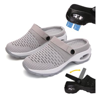 Air Cushion Orthopedic Slip on Shoes, 2023 New Air Cushion Slip-on Walking Shoes Orthopedic Diabetic Walking Shoes for Women Wide Width, Arch Support Orthopedic Stretch Sandals Slippers (Grey,10.5)