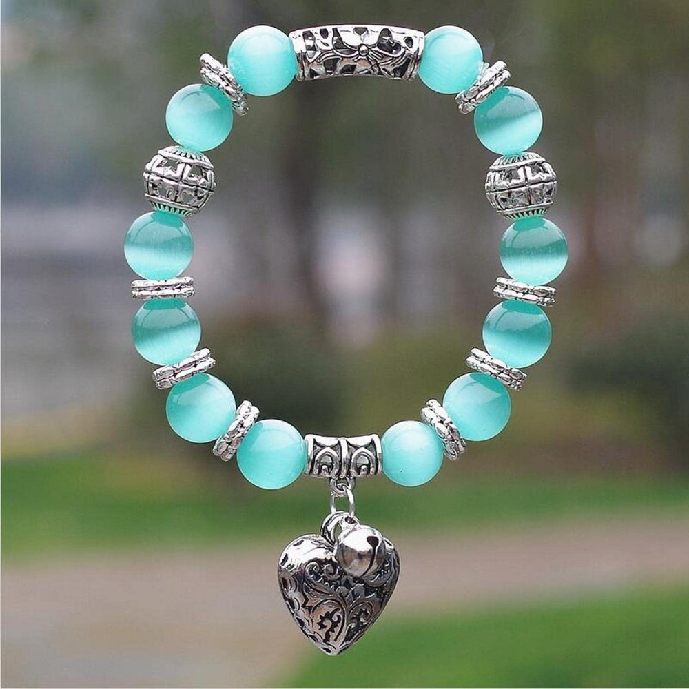 10mm Opal Obsidian Natural Stone Bracelet with Pendant Charms Strand Bracelet DIY Beaded Bracelet Women Men,Light Green