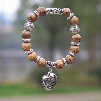 10mm Opal Obsidian Natural Stone Bracelet with Pendant Charms Strand Bracelet DIY Beaded Bracelet Women Men,millettia Wood