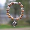 10mm Opal Obsidian Natural Stone Bracelet with Pendant Charms Strand Bracelet DIY Beaded Bracelet Women Men,millettia Wood view 1