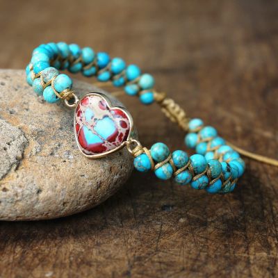 Stone Heart Shape Bracelets Women Yoga String Braided Bracelet Lover Wrap Bracelet Femme Handmade Jewelry,A110