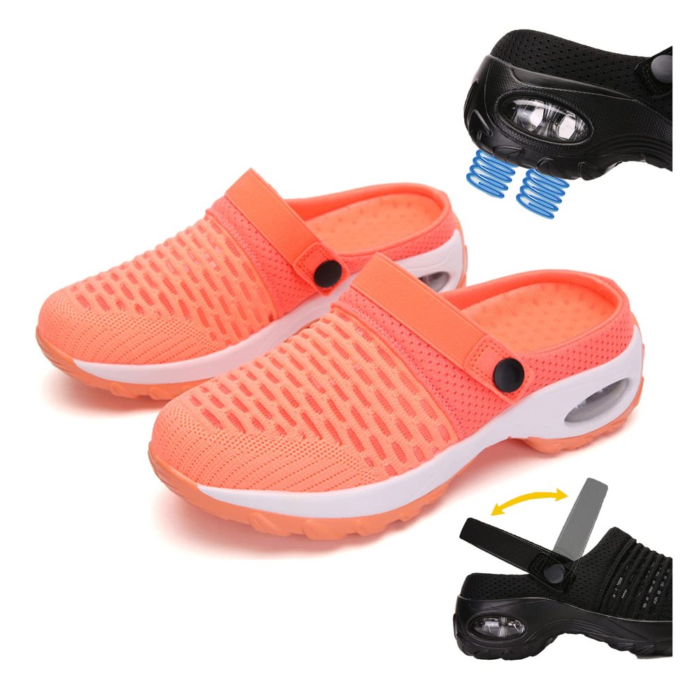 Air Cushion Orthopedic Slip on Shoes, 2023 New Air Cushion Slip-on Walking Shoes Orthopedic Diabetic Walking Shoes for Women Wide Width, Arch Support Orthopedic Stretch Sandals Slippers (Orange,10.5)