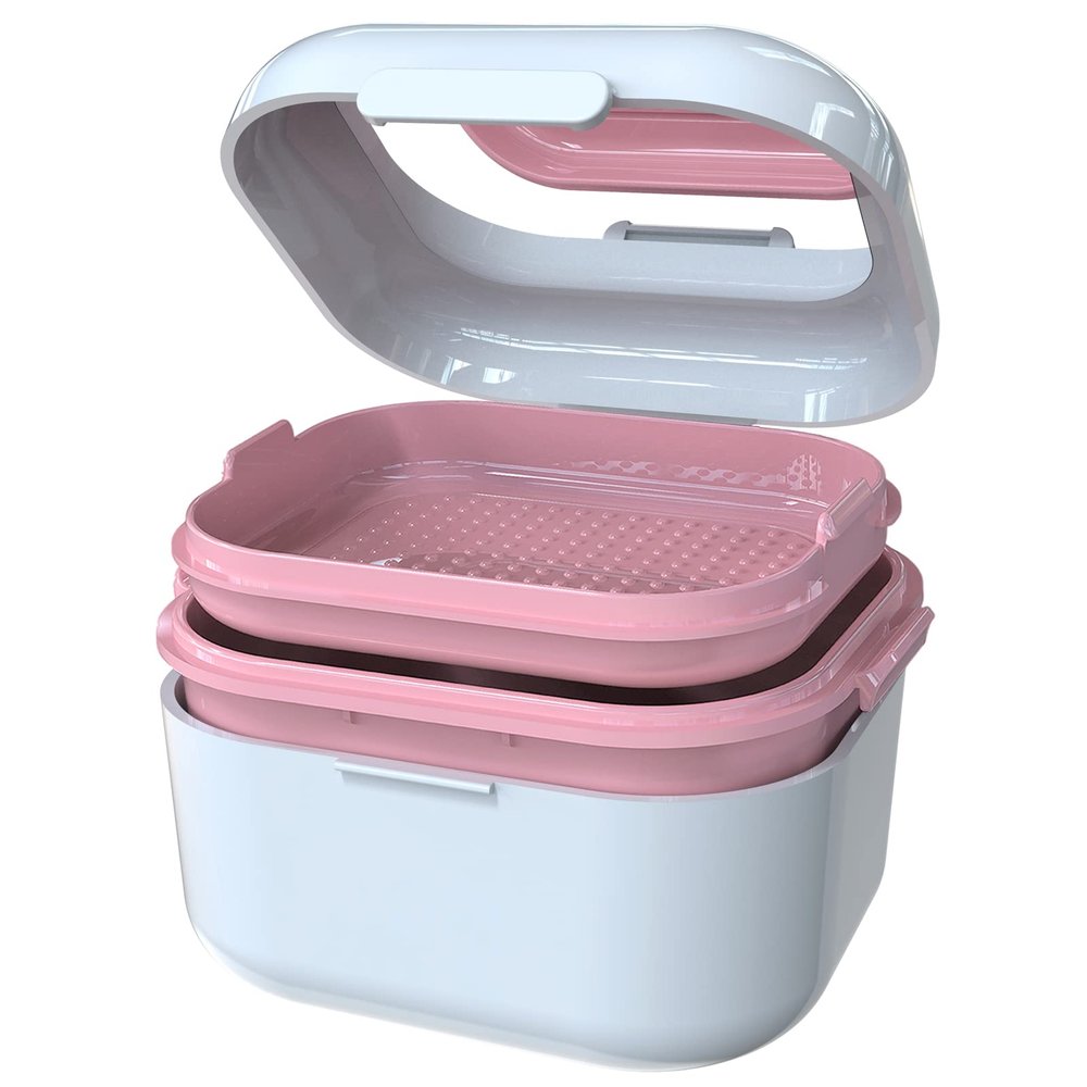 BVN Denture Bath Denture Case: Denture Cup for Soaking Dentures, Retainer Cleaner Case with Mirror, Mouth Guard Case, Aligner Case, Retainer Holder, Night Guard Case, False Teeth Container White