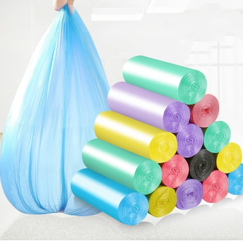 100pc Trash Bags Garbage Bag Storage Kitchen Garbage Box 15pcs/roll Household Disposable PE Drawstring Handles (Color : pink, Size : 45x50cm)