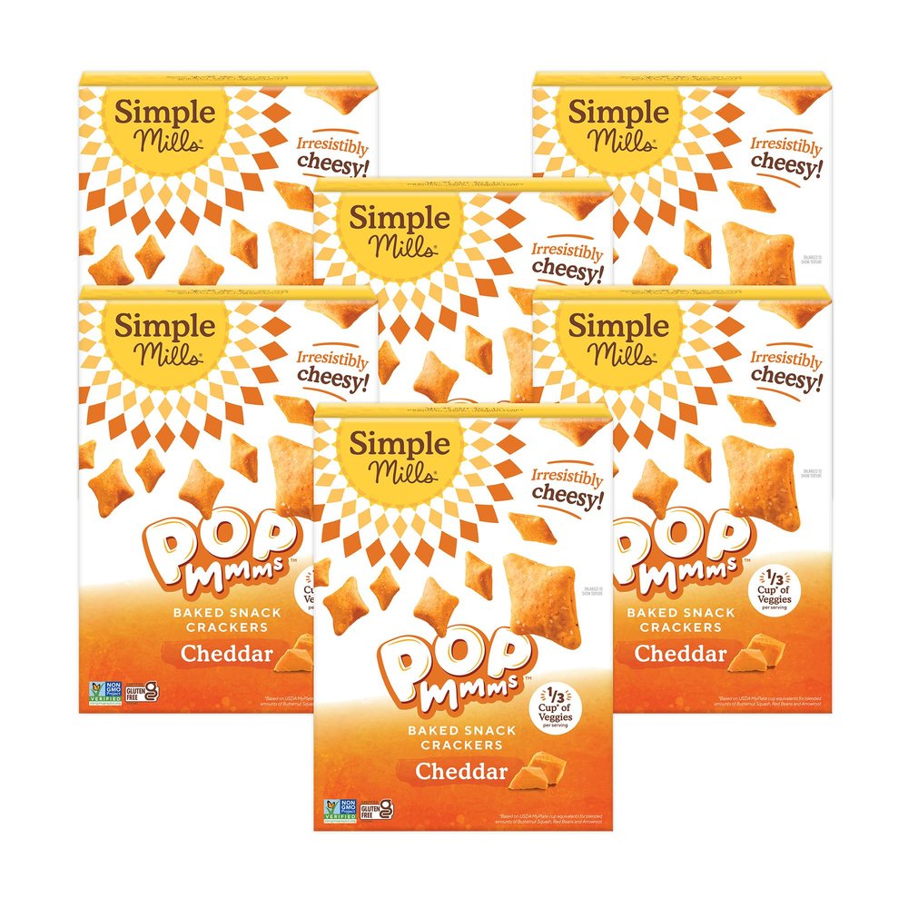 Simple Mills Pop Mmms Cheddar Veggie Flour Baked Snack Crackers, Gluten Free, 4 Ounce (Pack of 6)