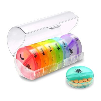 7-Day Pill Organizer with Two Compartments Per Day, Ideal for Pills/Vitamins/Fish Oil/Supplements Storage, BPA-Free and Easy to Clean (Clear)