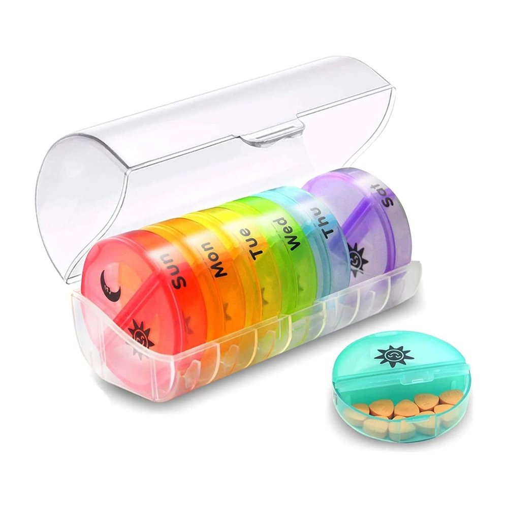 7-Day Pill Organizer with Two Compartments Per Day, Ideal for Pills/Vitamins/Fish Oil/Supplements Storage, BPA-Free and Easy to Clean (Clear)