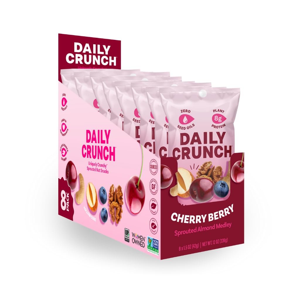 Daily Crunch Sprouted Almonds, 1.5 Ounce Mini, On-The-Go Bags, Sprouted and Dehydrated for a Unique Crunch, Keto Friendly, Non-GMO (1.5 Ounce, Cherry Berry)