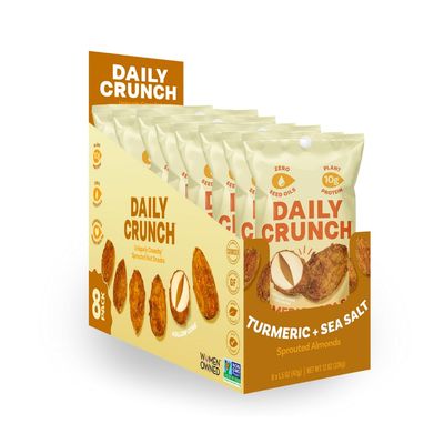 Daily Crunch Sprouted Almonds, 1.5 Ounce Mini, On-The-Go Bags, Sprouted and Dehydrated for a Unique Crunch, Keto Friendly, Non-GMO (1.5 Ounce, Turmeric & Sea Salt)