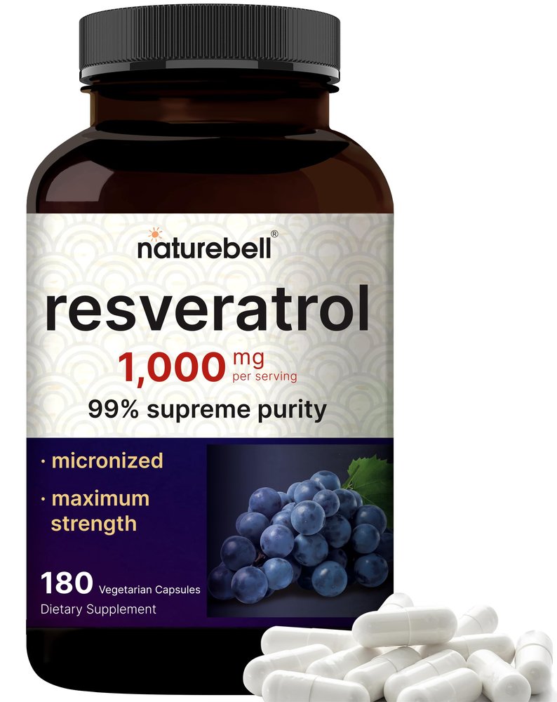 NatureBell Resveratrol Supplement 1000mg Per Serving, 180 Veggie Capsules, 99% Pure Trans-Resveratrol, Non-GMO