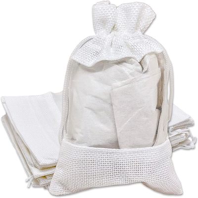 48-Pack Small Linen Burlap & Organza Gift Bags w. Drawstrings (3.5x5.5 in, White) - Party Favors, Presents, Samples & Treats Mesh Pouch by The Display Guys
