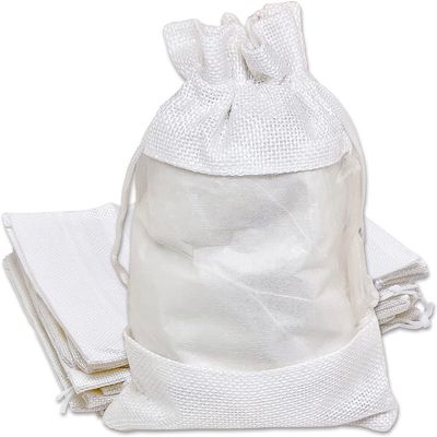 48-Pack Medium Linen Burlap & Organza Gift Bags w. Drawstrings (5x7 in, White) - Party Favors, Presents, Samples & Treats Mesh Pouch by The Display Guys