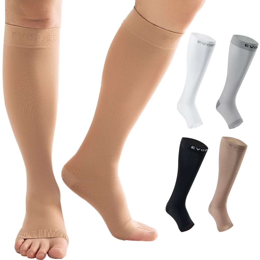 EVOPLECI 15-20mmHg Open Toe Compression Socks Skin Tall Toeless Compression Socks for Reduce Swelling and Alleviates Varicose Veins XXXL