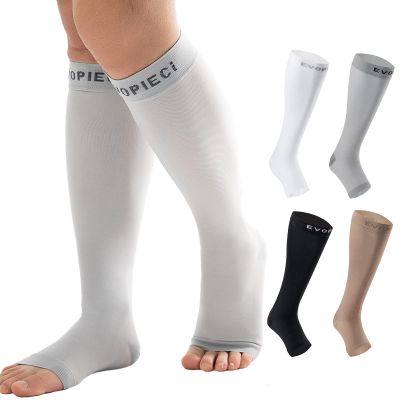 EVOPLECI 15-20mmHg Open Toe Compression Socks Gray Tall Toeless Compression Socks for Reduce Swelling and Alleviates Varicose Veins M