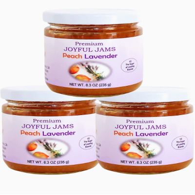 Gourmet Premium Peach Lavender Jam (Gift Box of 3 Jars), More Fruit Less Sugar, Amazing Flavor, Spreadable