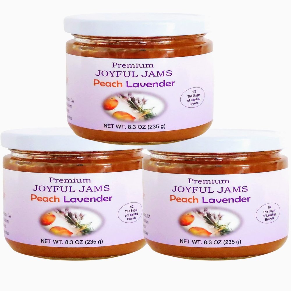 Gourmet Premium Peach Lavender Jam (Gift Box of 3 Jars), More Fruit Less Sugar, Amazing Flavor, Spreadable