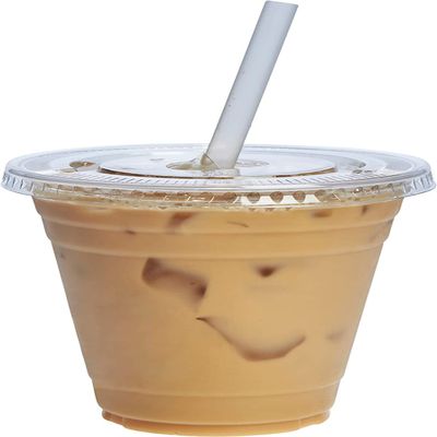 VeZee 12 oz BPA-Free, Plastic Clear PET Cups With Flat Lid & Straw, Perfect for Iced Coffee, Smoothies, Tea, Boba - Recyclable | CT 150