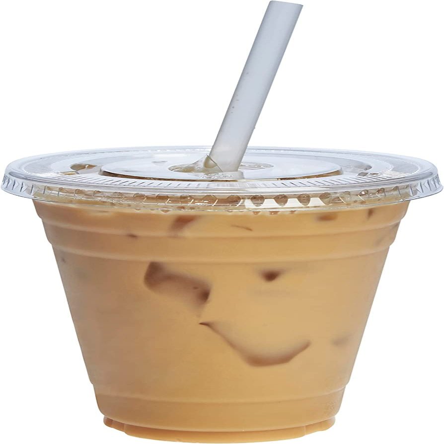 VeZee 12 oz BPA-Free, Plastic Clear PET Cups With Flat Lid & Straw, Perfect for Iced Coffee, Smoothies, Tea, Boba - Recyclable | CT 150