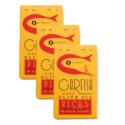 Ati Manel Canned Garfish in Spiced Olive Oil | 3 x120g Tinned Fish | Canned in Olive Oil