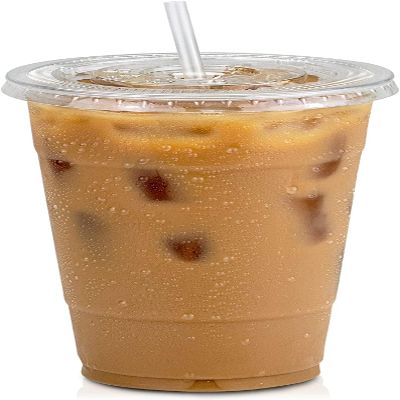 VeZee 24 oz BPA-Free, Plastic Clear PET Cups With Flat Lid & Straw, Perfect for Iced Coffee, Smoothies, Tea, Boba - Recyclable | CT 50