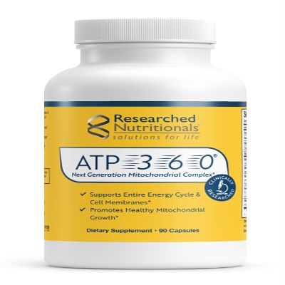 Researched Nutritionals ATP 360 - Mitochondrial Supplements to Support Entire Energy Cycle & Cell Membranes - Clinically Researched ATP Supplements, High Dose CoQ10, R-Lipoic Acid & PQQ, 90 Capsules