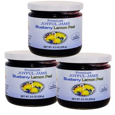 Gourmet Premium Blueberry Lemon Peel Jam, More Fruit Less Sugar, Great Gift, Amazing Flavor, Spreadable (3 Pack, 3, Count)