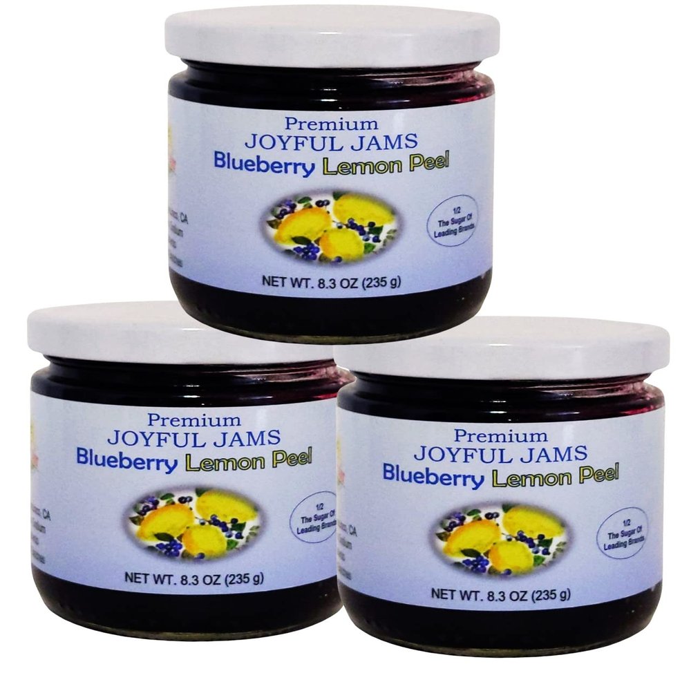 Gourmet Premium Blueberry Lemon Peel Jam, More Fruit Less Sugar, Great Gift, Amazing Flavor, Spreadable (3 Pack, 3, Count)