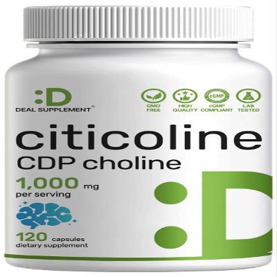 Citicoline CDP Choline, 1,000mg Per Serving, 120 Capsules  Extra Strength Choline Supplements  Nootropic B Vitamin Properties  Promotes Brain Health, Memory, & Focus  Non-GMO