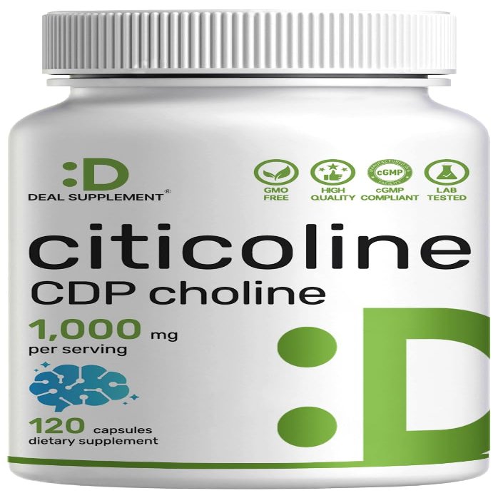Citicoline CDP Choline, 1,000mg Per Serving, 120 Capsules Extra Strength Choline Supplements Nootropic B Vitamin Properties Promotes Brain Health, Memory, & Focus Non-GMO