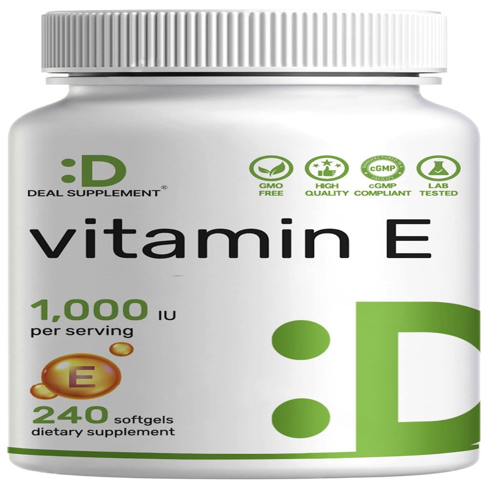 Vitamin E Supplements, 1,000 IU Per Serving, 240 Softgels  Extra Strength Antioxidant Protection  Bioavailable Stable Form  Skin, Heart, Brain, & Immune Support  Non-GMO