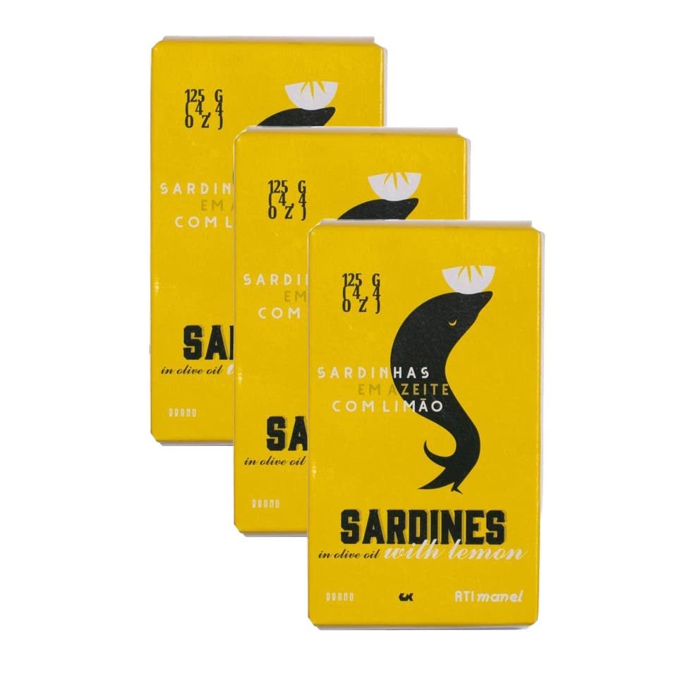 Ati Manel Canned Sardines in Olive Oil & Lemon | 125g Tinned Fish | 3-Pack of 125g Cans